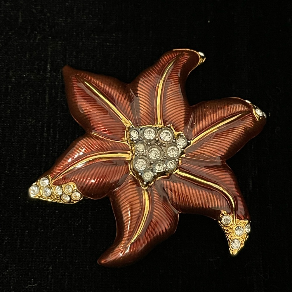 Edgar Berebi Red Enamel Limited Crystal Poinsettia Brooch